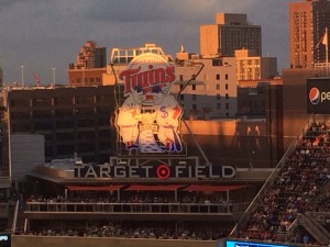 View of the Twins sign above Target Field